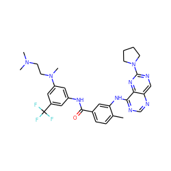 Cc1ccc(C(=O)Nc2cc(N(C)CCN(C)C)cc(C(F)(F)F)c2)cc1Nc1ncnc2cnc(N3CCCC3)nc12 ZINC000148298060