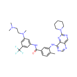 Cc1ccc(C(=O)Nc2cc(N(C)CCN(C)C)cc(C(F)(F)F)c2)cc1Nc1ncnc2cnc(N3CCCCC3)nc12 ZINC000148168812