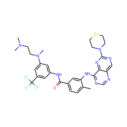 Cc1ccc(C(=O)Nc2cc(N(C)CCN(C)C)cc(C(F)(F)F)c2)cc1Nc1ncnc2cnc(N3CCSCC3)nc12 ZINC000148167063