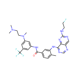 Cc1ccc(C(=O)Nc2cc(N(C)CCN(C)C)cc(C(F)(F)F)c2)cc1Nc1ncnc2cnc(NCCF)nc12 ZINC000148167567