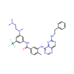 Cc1ccc(C(=O)Nc2cc(N(C)CCN(C)C)cc(C(F)(F)F)c2)cc1Nc1ncnc2cnc(NCCc3ccccc3)nc12 ZINC000165265685