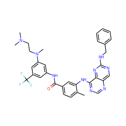 Cc1ccc(C(=O)Nc2cc(N(C)CCN(C)C)cc(C(F)(F)F)c2)cc1Nc1ncnc2cnc(NCc3ccccc3)nc12 ZINC000148168518