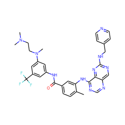 Cc1ccc(C(=O)Nc2cc(N(C)CCN(C)C)cc(C(F)(F)F)c2)cc1Nc1ncnc2cnc(NCc3ccncc3)nc12 ZINC000148171285