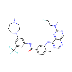 Cc1ccc(C(=O)Nc2cc(N3CCCN(C)CC3)cc(C(F)(F)F)c2)cc1Nc1ncnc2cnc(N(C)CCF)nc12 ZINC000148332925
