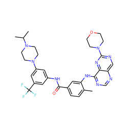 Cc1ccc(C(=O)Nc2cc(N3CCN(C(C)C)CC3)cc(C(F)(F)F)c2)cc1Nc1ncnc2cnc(N3CCOCC3)nc12 ZINC000148307913