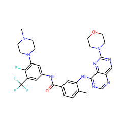 Cc1ccc(C(=O)Nc2cc(N3CCN(C)CC3)c(F)c(C(F)(F)F)c2)cc1Nc1ncnc2cnc(N3CCOCC3)nc12 ZINC000148328715
