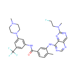 Cc1ccc(C(=O)Nc2cc(N3CCN(C)CC3)cc(C(F)(F)F)c2)cc1Nc1ncnc2cnc(N(C)CCF)nc12 ZINC000148338291
