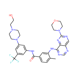 Cc1ccc(C(=O)Nc2cc(N3CCN(CCO)CC3)cc(C(F)(F)F)c2)cc1Nc1ncnc2cnc(N3CCOCC3)nc12 ZINC000165280402