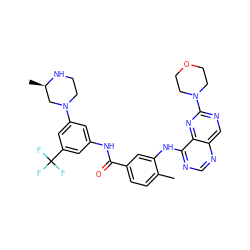 Cc1ccc(C(=O)Nc2cc(N3CCN[C@H](C)C3)cc(C(F)(F)F)c2)cc1Nc1ncnc2cnc(N3CCOCC3)nc12 ZINC000148342970