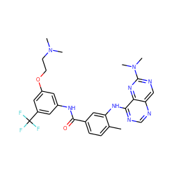 Cc1ccc(C(=O)Nc2cc(OCCN(C)C)cc(C(F)(F)F)c2)cc1Nc1ncnc2cnc(N(C)C)nc12 ZINC000148165537