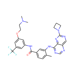 Cc1ccc(C(=O)Nc2cc(OCCN(C)C)cc(C(F)(F)F)c2)cc1Nc1ncnc2cnc(N3CCC3)nc12 ZINC000148160201