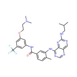 Cc1ccc(C(=O)Nc2cc(OCCN(C)C)cc(C(F)(F)F)c2)cc1Nc1ncnc2cnc(NCC(C)C)nc12 ZINC000148165267