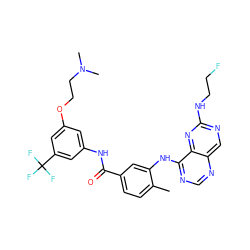 Cc1ccc(C(=O)Nc2cc(OCCN(C)C)cc(C(F)(F)F)c2)cc1Nc1ncnc2cnc(NCCF)nc12 ZINC000148161283