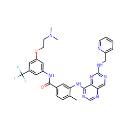 Cc1ccc(C(=O)Nc2cc(OCCN(C)C)cc(C(F)(F)F)c2)cc1Nc1ncnc2cnc(NCc3ccccn3)nc12 ZINC000140610562