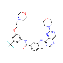 Cc1ccc(C(=O)Nc2cc(OCCN3CCOCC3)cc(C(F)(F)F)c2)cc1Nc1ncnc2cnc(N3CCOCC3)nc12 ZINC000165280561