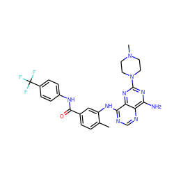 Cc1ccc(C(=O)Nc2ccc(C(F)(F)F)cc2)cc1Nc1ncnc2c(N)nc(N3CCN(C)CC3)nc12 ZINC000148027295