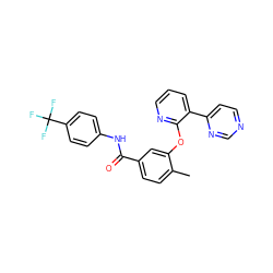 Cc1ccc(C(=O)Nc2ccc(C(F)(F)F)cc2)cc1Oc1ncccc1-c1ccncn1 ZINC000014957220