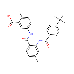 Cc1ccc(C(=O)Nc2ccc(C)c(C(=O)O)c2)c(NC(=O)c2ccc(C(C)(C)C)cc2)c1 ZINC000299822518