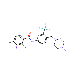 Cc1ccc(C(=O)Nc2ccc(CN3CCN(C)CC3)c(C(F)(F)F)c2)c(C)c1I ZINC001772617287