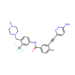 Cc1ccc(C(=O)Nc2ccc(CN3CCN(C)CC3)c(C(F)(F)F)c2)cc1C#Cc1ccc(N)nn1 ZINC000222165121