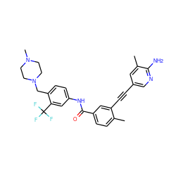 Cc1ccc(C(=O)Nc2ccc(CN3CCN(C)CC3)c(C(F)(F)F)c2)cc1C#Cc1cnc(N)c(C)c1 ZINC001772651166