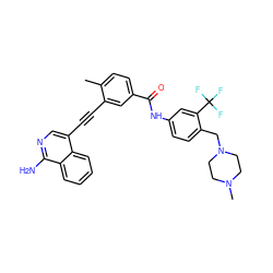 Cc1ccc(C(=O)Nc2ccc(CN3CCN(C)CC3)c(C(F)(F)F)c2)cc1C#Cc1cnc(N)c2ccccc12 ZINC001772612660