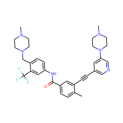 Cc1ccc(C(=O)Nc2ccc(CN3CCN(C)CC3)c(C(F)(F)F)c2)cc1C#Cc1cncc(N2CCN(C)CC2)c1 ZINC000222139981