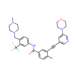 Cc1ccc(C(=O)Nc2ccc(CN3CCN(C)CC3)c(C(F)(F)F)c2)cc1C#Cc1cncc(N2CCOCC2)c1 ZINC000222140079