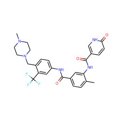 Cc1ccc(C(=O)Nc2ccc(CN3CCN(C)CC3)c(C(F)(F)F)c2)cc1NC(=O)c1ccc(=O)[nH]c1 ZINC000169311239