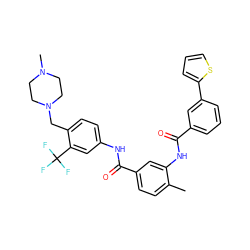 Cc1ccc(C(=O)Nc2ccc(CN3CCN(C)CC3)c(C(F)(F)F)c2)cc1NC(=O)c1cccc(-c2cccs2)c1 ZINC001772637301