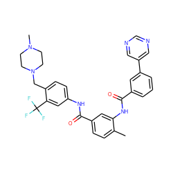 Cc1ccc(C(=O)Nc2ccc(CN3CCN(C)CC3)c(C(F)(F)F)c2)cc1NC(=O)c1cccc(-c2cncnc2)c1 ZINC001772588214