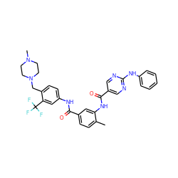 Cc1ccc(C(=O)Nc2ccc(CN3CCN(C)CC3)c(C(F)(F)F)c2)cc1NC(=O)c1cnc(Nc2ccccc2)nc1 ZINC000169311253