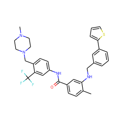 Cc1ccc(C(=O)Nc2ccc(CN3CCN(C)CC3)c(C(F)(F)F)c2)cc1NCc1cccc(-c2cccs2)c1 ZINC001772622092