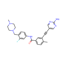 Cc1ccc(C(=O)Nc2ccc(CN3CCN(C)CC3)c(F)c2)cc1C#Cc1cnc(N)nc1 ZINC001772611529