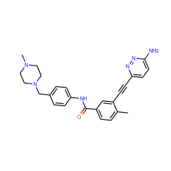 Cc1ccc(C(=O)Nc2ccc(CN3CCN(C)CC3)cc2)cc1C#Cc1ccc(N)nn1 ZINC001772610202