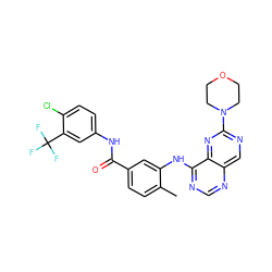 Cc1ccc(C(=O)Nc2ccc(Cl)c(C(F)(F)F)c2)cc1Nc1ncnc2cnc(N3CCOCC3)nc12 ZINC000148249165