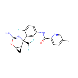 Cc1ccc(C(=O)Nc2ccc(F)c([C@@]3(C(F)F)N=C(N)O[C@@H]4C[C@@H]43)c2)nc1 ZINC000226073332