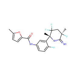 Cc1ccc(C(=O)Nc2ccc(F)c([C@@]3(C)NC(=N)[C@](C)(F)CC3(F)F)c2)o1 ZINC001772589519