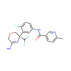 Cc1ccc(C(=O)Nc2ccc(F)c([C@]3(C(F)F)COCC(N)=N3)c2)cn1 ZINC000169707630