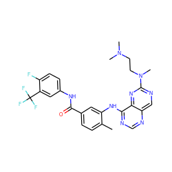 Cc1ccc(C(=O)Nc2ccc(F)c(C(F)(F)F)c2)cc1Nc1ncnc2cnc(N(C)CCN(C)C)nc12 ZINC000148203466