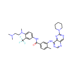 Cc1ccc(C(=O)Nc2ccc(N(C)CCN(C)C)c(C(F)(F)F)c2)cc1Nc1ncnc2cnc(N3CCCCC3)nc12 ZINC000148152664