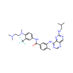 Cc1ccc(C(=O)Nc2ccc(N(C)CCN(C)C)c(C(F)(F)F)c2)cc1Nc1ncnc2cnc(NCC(C)C)nc12 ZINC000140610144