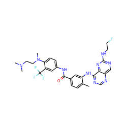 Cc1ccc(C(=O)Nc2ccc(N(C)CCN(C)C)c(C(F)(F)F)c2)cc1Nc1ncnc2cnc(NCCF)nc12 ZINC000148146528