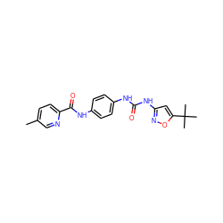 Cc1ccc(C(=O)Nc2ccc(NC(=O)Nc3cc(C(C)(C)C)on3)cc2)nc1 ZINC000095558245