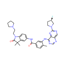 Cc1ccc(C(=O)Nc2ccc3c(c2)C(C)(C)C(=O)N3CCN2CCCC2)cc1Nc1ncnc2cnc(N3CC[C@@H](F)C3)nc12 ZINC000148185774