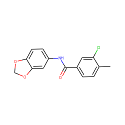 Cc1ccc(C(=O)Nc2ccc3c(c2)OCO3)cc1Cl ZINC000000317536