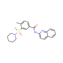 Cc1ccc(C(=O)Nc2ccc3ccccc3n2)cc1S(=O)(=O)N1CCCCC1 ZINC000005701460