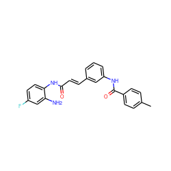 Cc1ccc(C(=O)Nc2cccc(/C=C/C(=O)Nc3ccc(F)cc3N)c2)cc1 ZINC000117581203