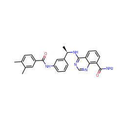 Cc1ccc(C(=O)Nc2cccc([C@@H](C)Nc3ncnc4c(C(N)=O)cccc34)c2)cc1C ZINC000114346230