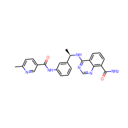 Cc1ccc(C(=O)Nc2cccc([C@@H](C)Nc3ncnc4c(C(N)=O)cccc34)c2)cn1 ZINC000114345280